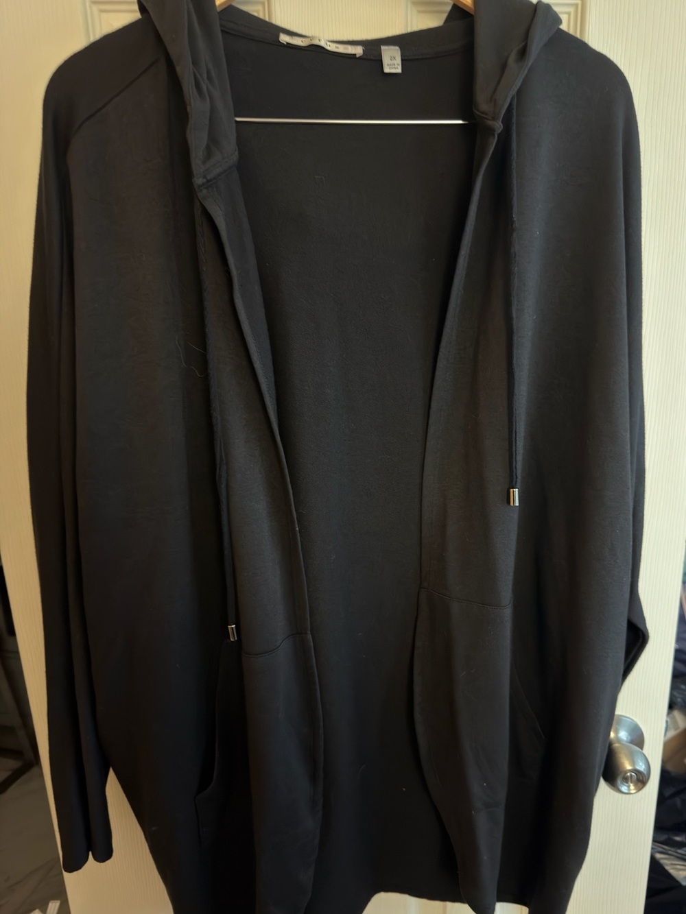 Black Hooded Open-Front Cardigan